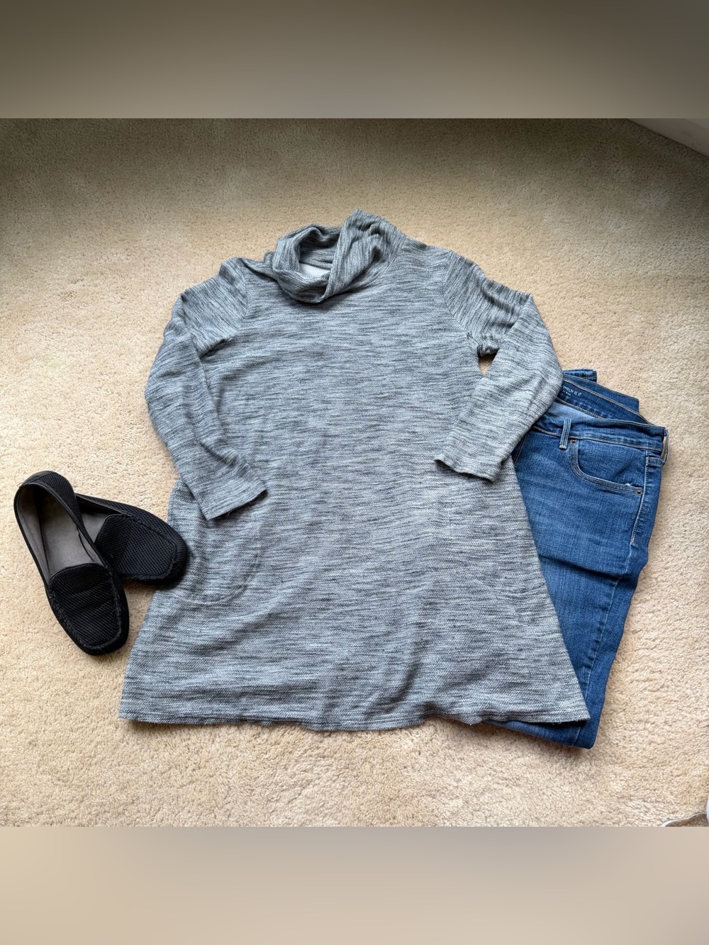 J.Jill Pure Jill Heathered Gray Cowl Neck Pullover Cotton Tunic Top - XS - VGUC